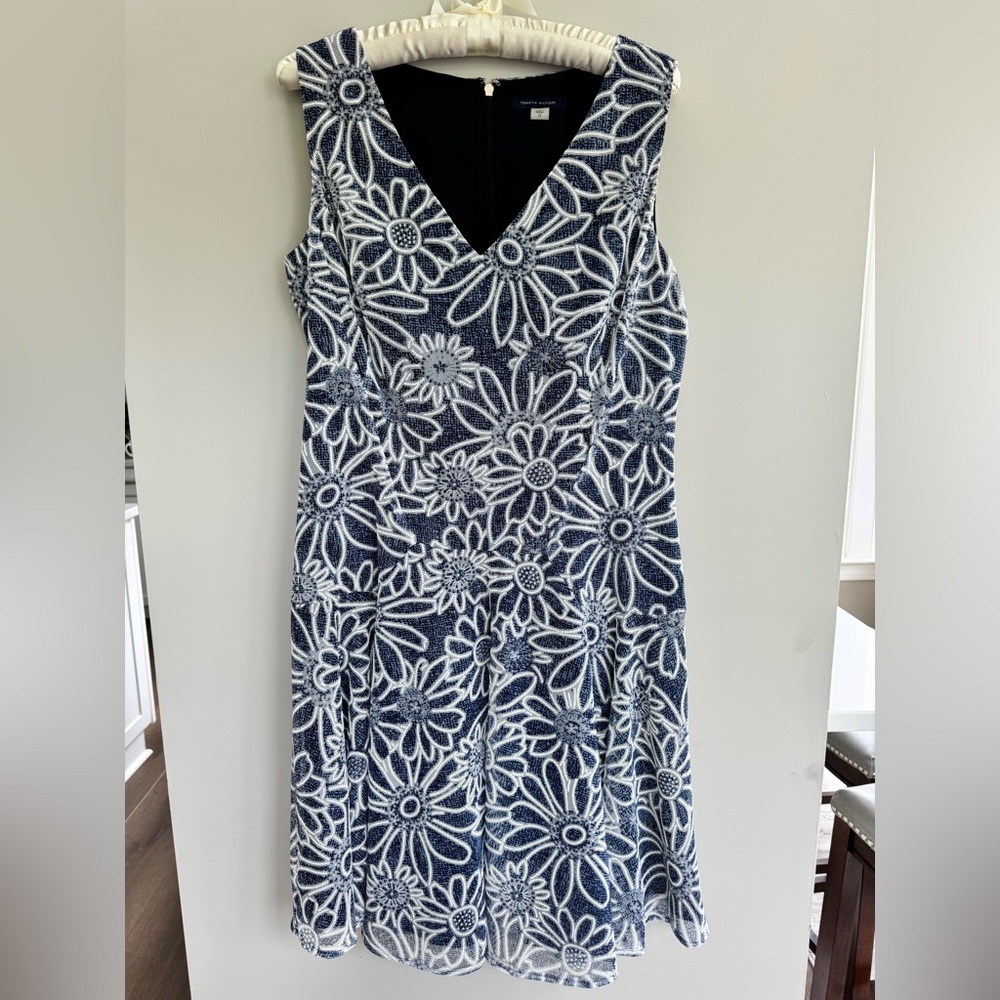 Tommy Hilfiger Navy and White Floral Midi Dress